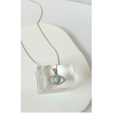 Ασημένιο κολιέ μάτι με πέτρα και περίγραμμα ζιργκόν (SN177)